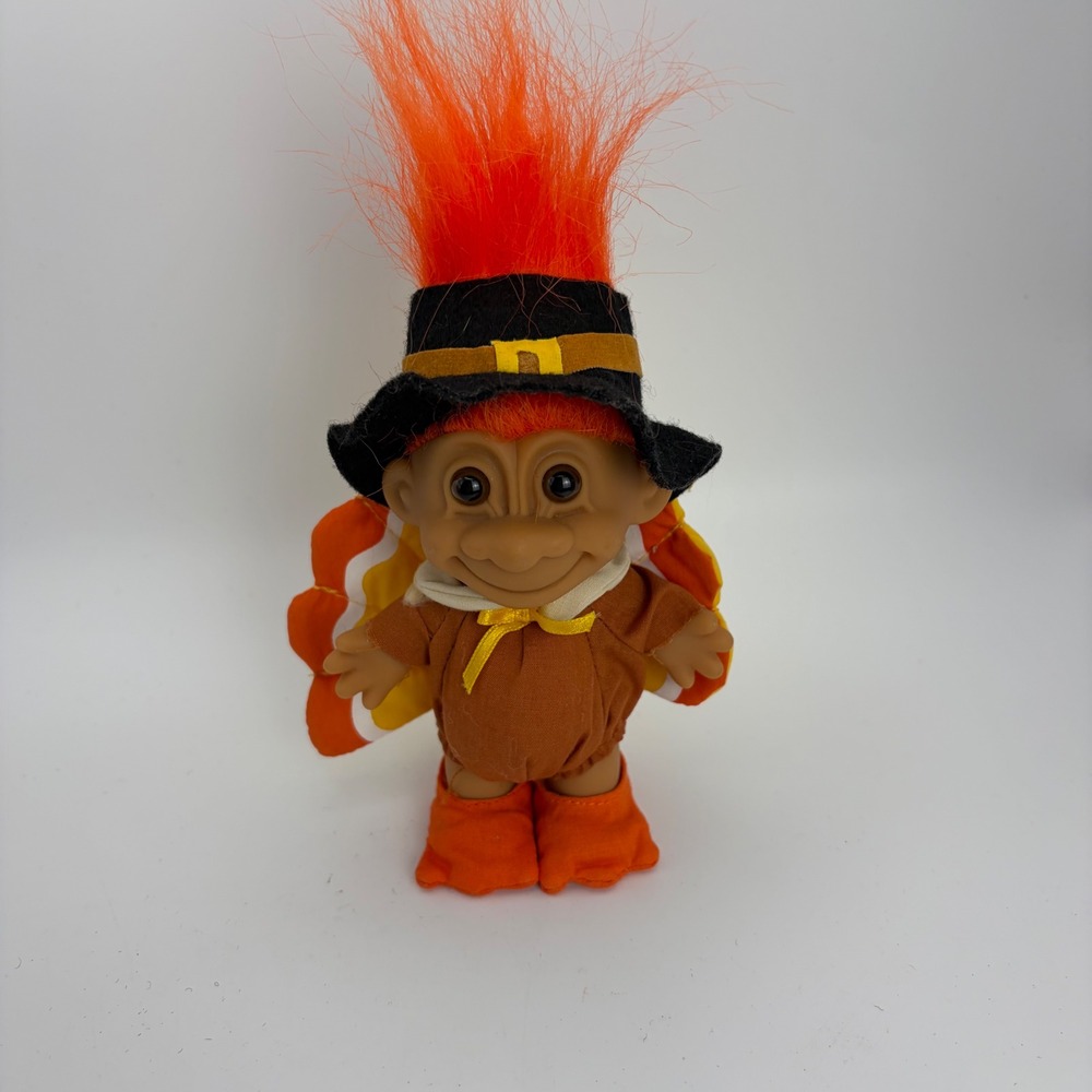Vintage Russ Berrie Thanksgiving Turkey Troll Doll Orange Hair 18029 5 inch